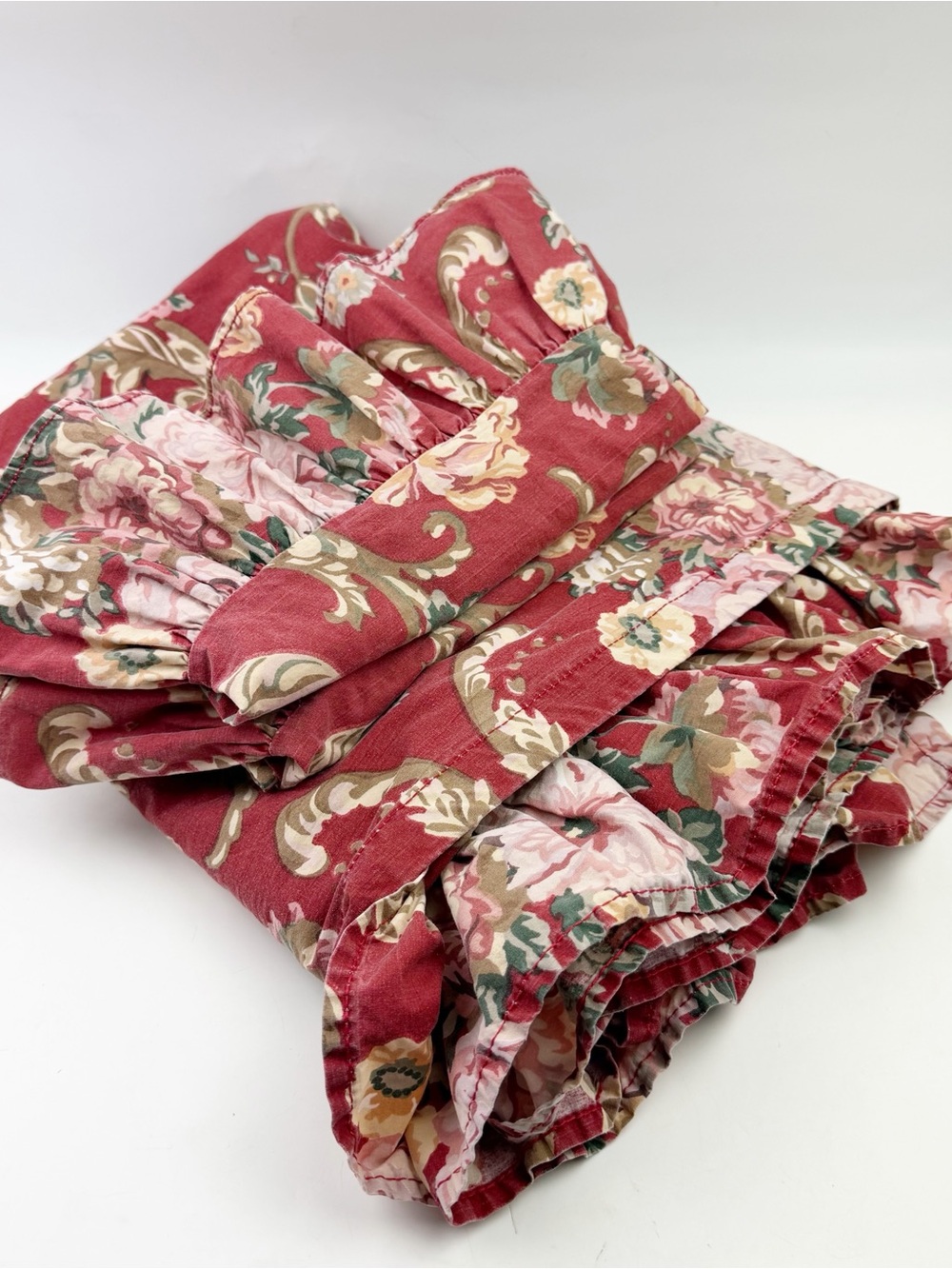 Ralph Lauren Marseilles 1 Queen Flat Sheet & 2 Standard Pillow Cases Red Floral